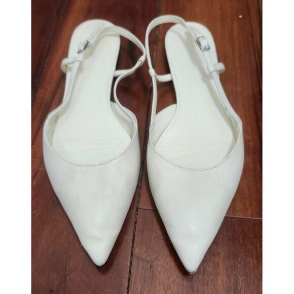 Everlane Women’s Size 9 White Leather Pointed Toe Slingback Flats Minimalist - Picture 2 of 12